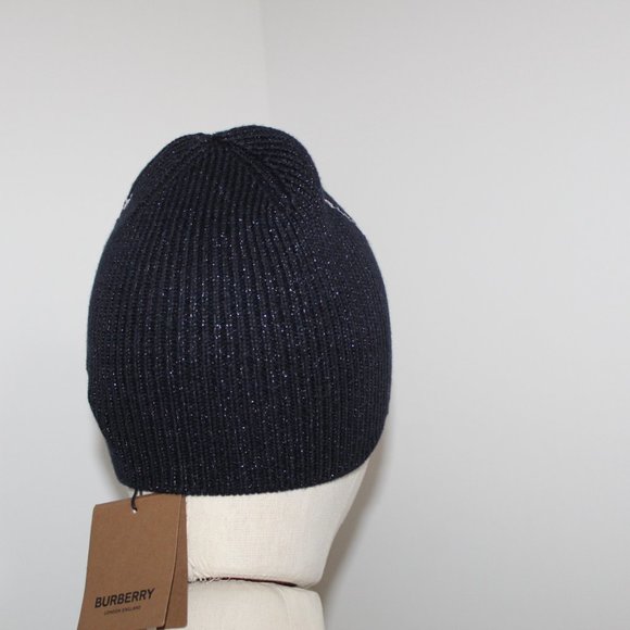 NWT Burberry Chevron Dark Charcoal Blue Knit Beanie Cap Hat O/S 54 61 c… - Picture 6 of 7